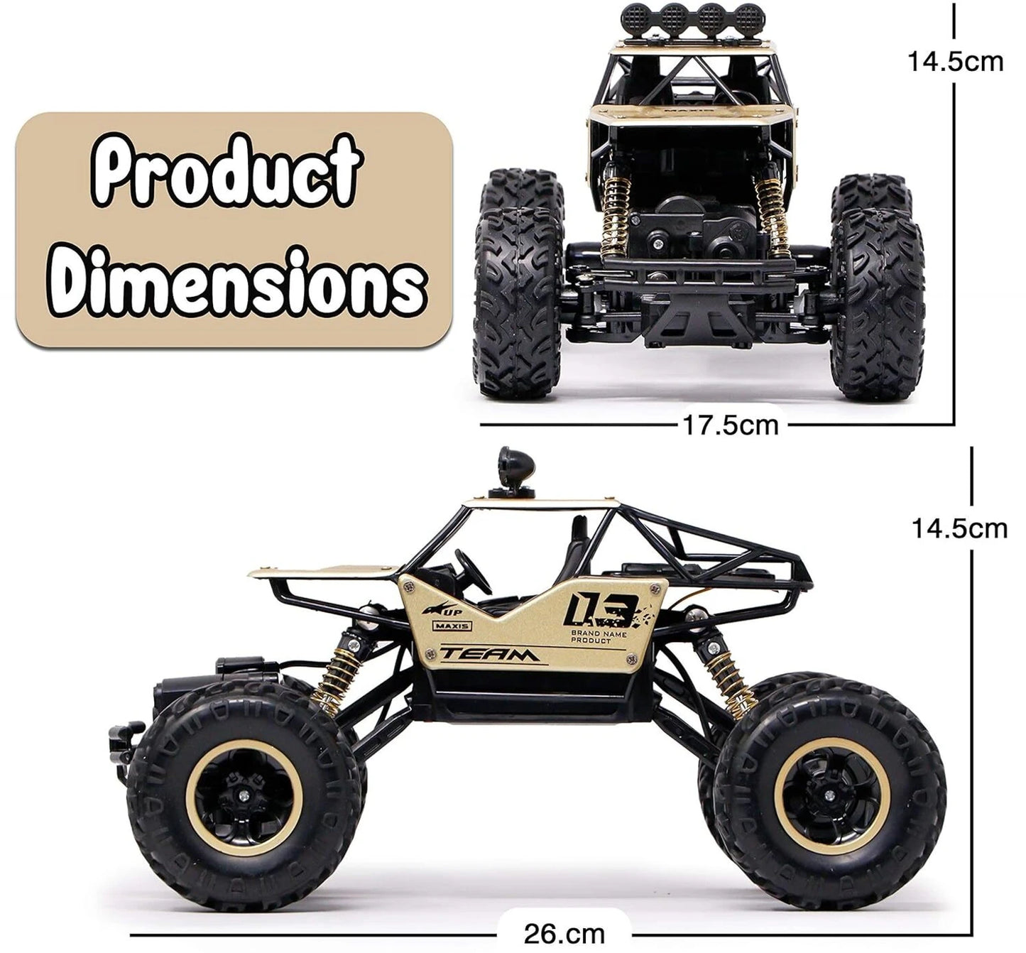 ROCK-CRAWLER  1:16 Metal Alloy Body Remote Control Rock Crawler High Speed Monster Racing Car (Gold)